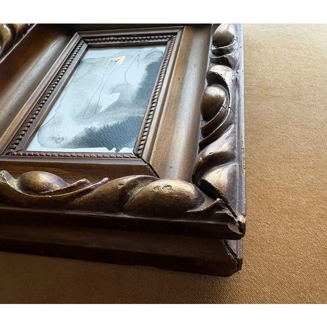 Contemporary Monochrome and Gold Outsider Folk Art in Heavy Vintage Gold Wood Frame For Sale - Image 4 of 6