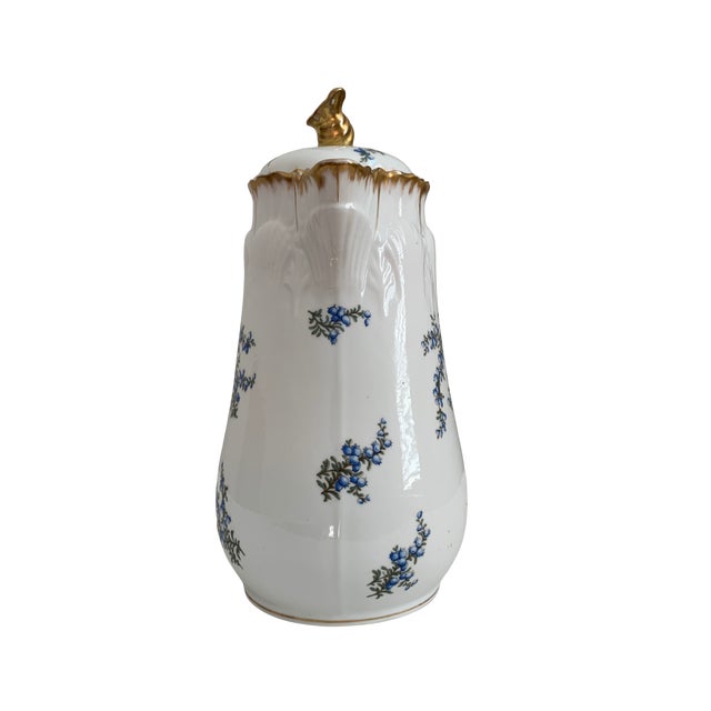 Art Nouveau Antique R. Delinières & Cie Limoges Gilt Porcelain Chocolate Pot With Shell Finial For Sale - Image 3 of 17
