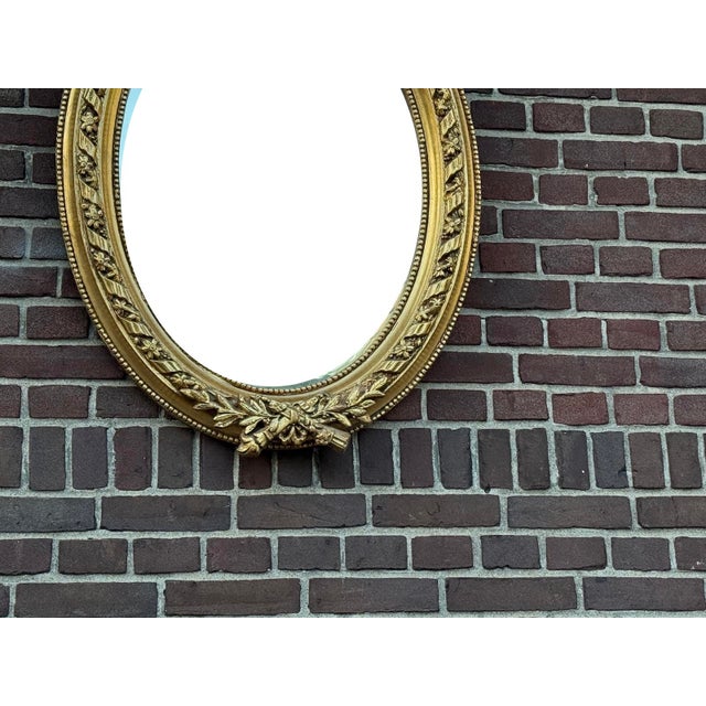 French 1960 French Louis XVI Gold Beech Oval Wall Mirror 1pc For Sale - Image 3 of 18