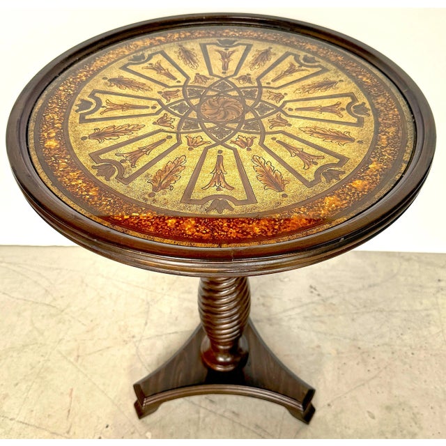 English Regency Style Eglomise Reverse Painted Neoclassical Side Table England, 20th century Add a touch of quiet elegance...