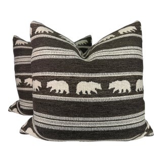 Schumacher "Koda Stripe" in Coffee 22" Pillows-a Pair For Sale