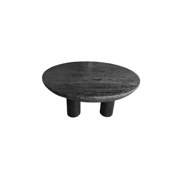 Contemporary Sculptural Round Table: Solid Mango Wood, Burnt Finish, Modern Organic For Sale - Image 3 of 7