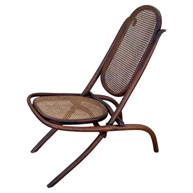 Traditional Vienna Secession Bent Oak & Cane Foling Chair No. 01 Attributed to Thonet For Sale - Image 3 of 7