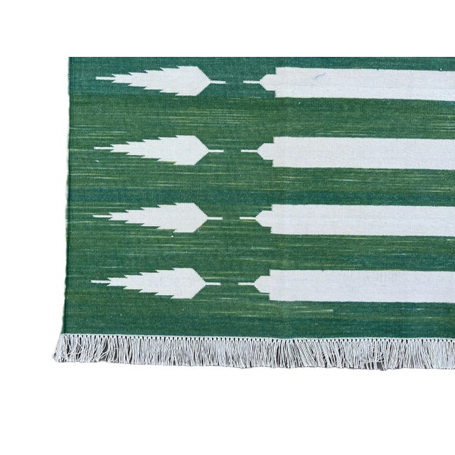 Not Yet Made - Made To Order Handmade Cotton Natural Vegetable Dyed Forest Green and White Striped Pattern Rug - 9'x12' For Sale - Image 10 of 11