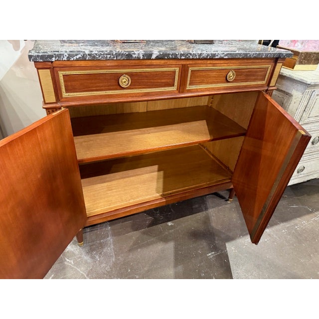 Wood Mid 20th Century Louis XVI Style Mahogany Cabinet With Marble Top For Sale - Image 7 of 7