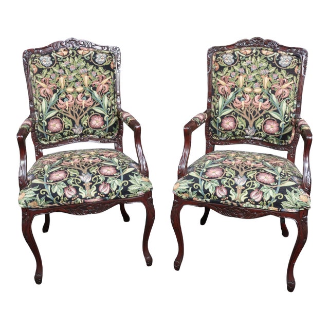 Astoria Imports French Style Carved Mahogany Arm Chairs - a Pair For Sale