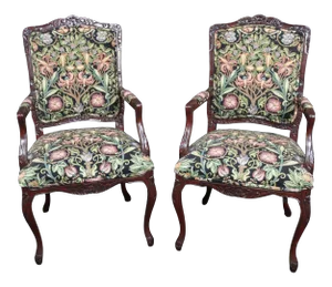 Astoria Imports French Style Carved Mahogany Arm Chairs - a Pair