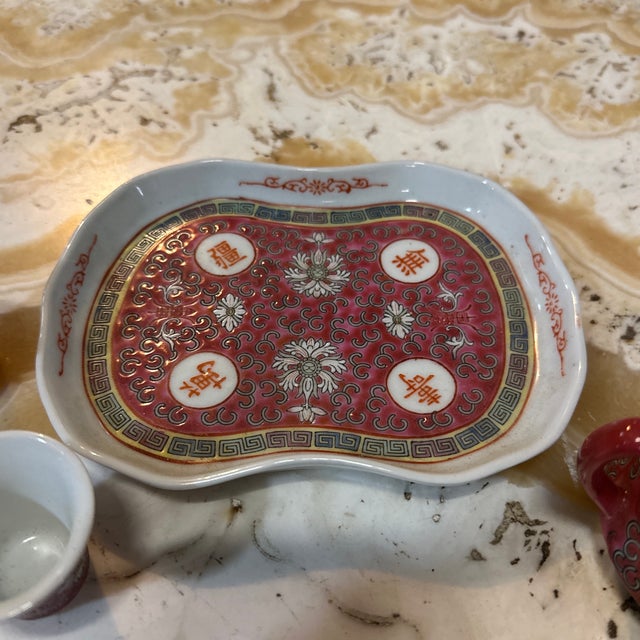 Asian Vintage Miniature Set of Asian Ceramic Cups, Teapot, and Tray- 5 Pieces Total For Sale - Image 3 of 8