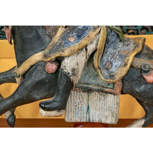 Chinese Antique Chinese Sancai Glazed Ceramic Roof Tile Equestrian Figure on Stand For Sale - Image 3 of 9