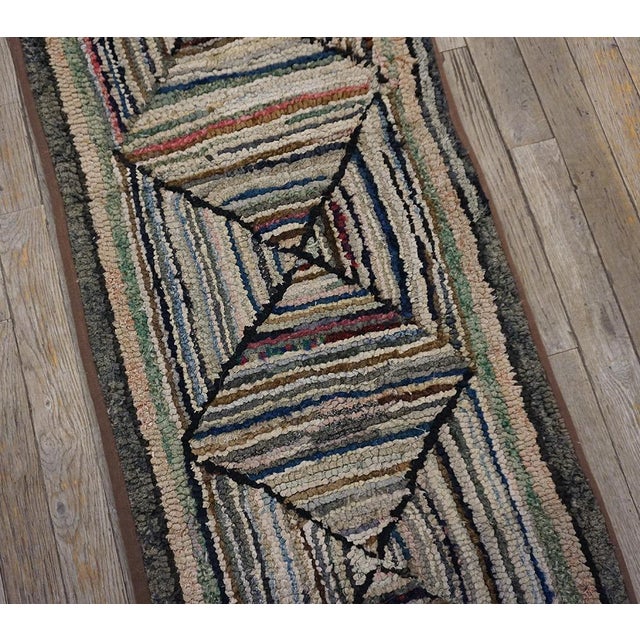 Early 20th Century American Hooked Rug ( 1'6'' x 20'2'' - 46 x 615 ) Antique American Hooked Rug Hallway Runner Cotton...