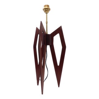 Large Sculptural Tripod Lamp in Stained Wood with Compass-Shaped Lines, 1960s For Sale