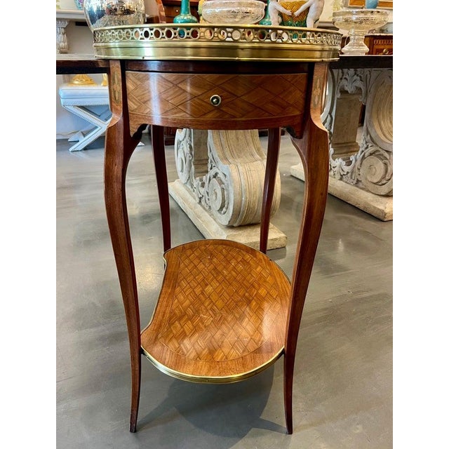19th Century French Louis XV-Style Marquetry Side Table For Sale - Image 12 of 13