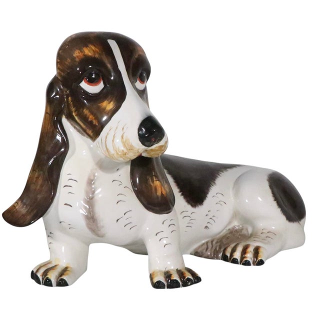 Glazed Majolica Basset Hound Made in Italy C. 1970/80's For Sale - Image 4 of 11