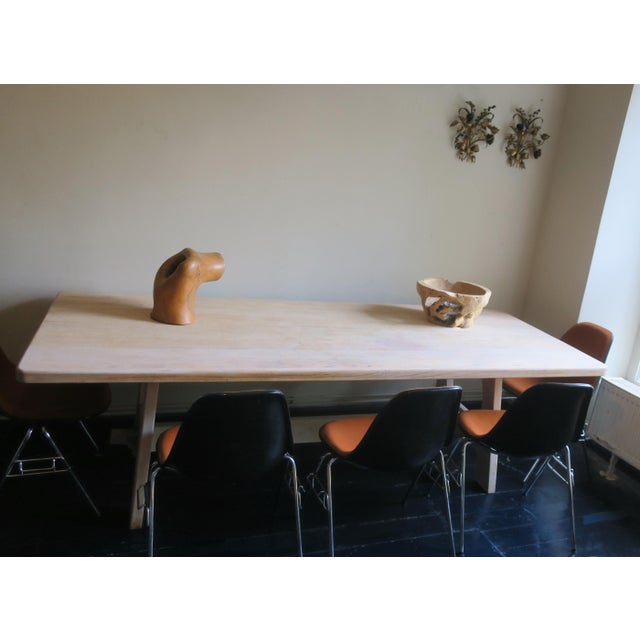 Large Brutalist Secret Oak Trestle Table, 1940s For Sale - Image 17 of 18
