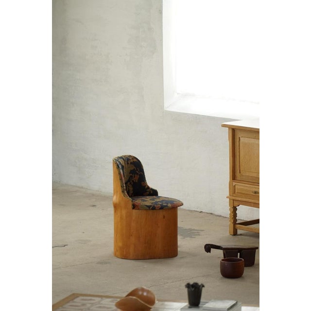Mid-Century Swedish Pine Stump Chair / Kubstol with Floral Upholstery, 1960s For Sale - Image 6 of 18