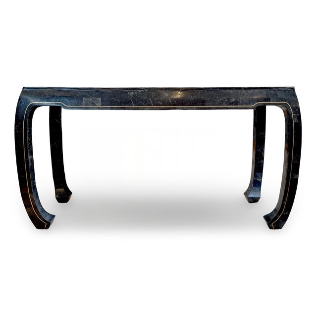 Black Late 20th Century Attributed Maitland-Smith Hollywood Regency Tessellated Stone Console Table With Brass Inlay For Sale - Image 8 of 13
