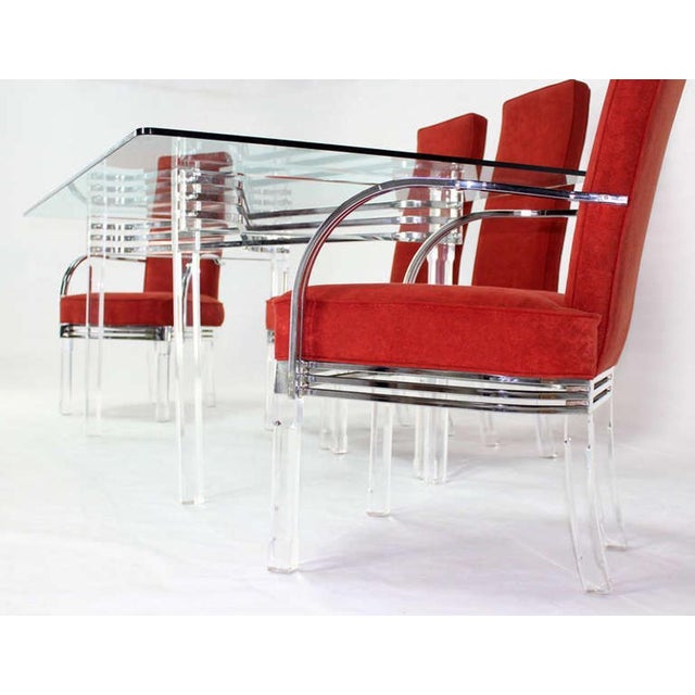 Charles Hollis Jones Mid Century Modern Set of Six Dining Chairs and Table in Lucite Chrome Glass For Sale - Image 4 of 9