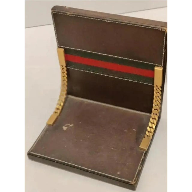 Art Deco 1970s Vintage Gucci Leather and Brass Bookends - Pair For Sale - Image 3 of 11