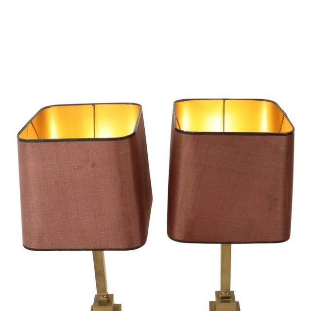 1950s Mid-Century Brass Table Lamps in the style of Boulanger, 1950s, Set of 2 For Sale - Image 5 of 18