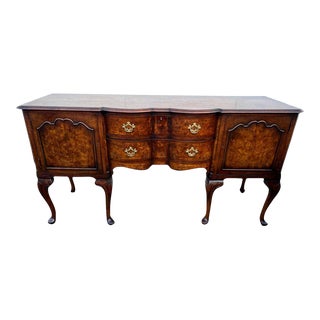 19th Century Antique Queen Anne Style Mahogany and Burlwood Sideboard For Sale