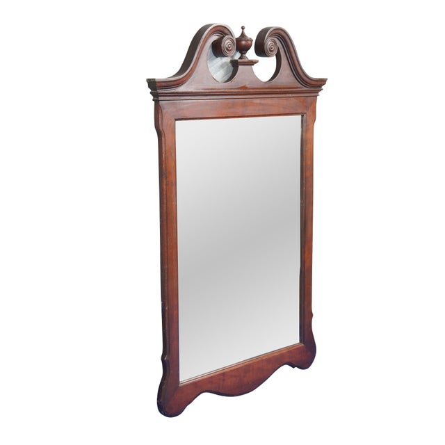 Vintage 20th century Chippendale style mahogany wall mirror - rectangular form with scalloped lower edge and scrollwork...