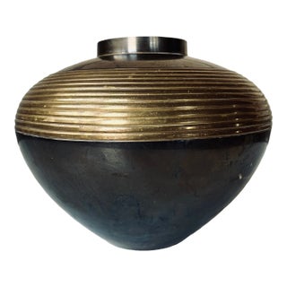 1980s Postmodern Two-Toned Brass Vase For Sale