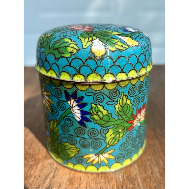 Chinese Vintage Cloisonné Enameled Copper Jar With Lid For Sale - Image 3 of 8