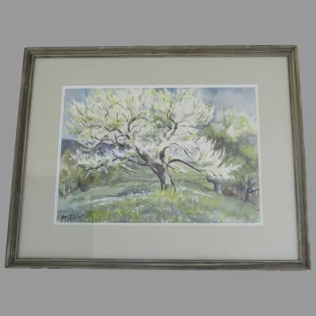 Mid 20th Century Mid 20th Century "Willow in the Spring" Watercolor Painting, Framed For Sale - Image 5 of 5