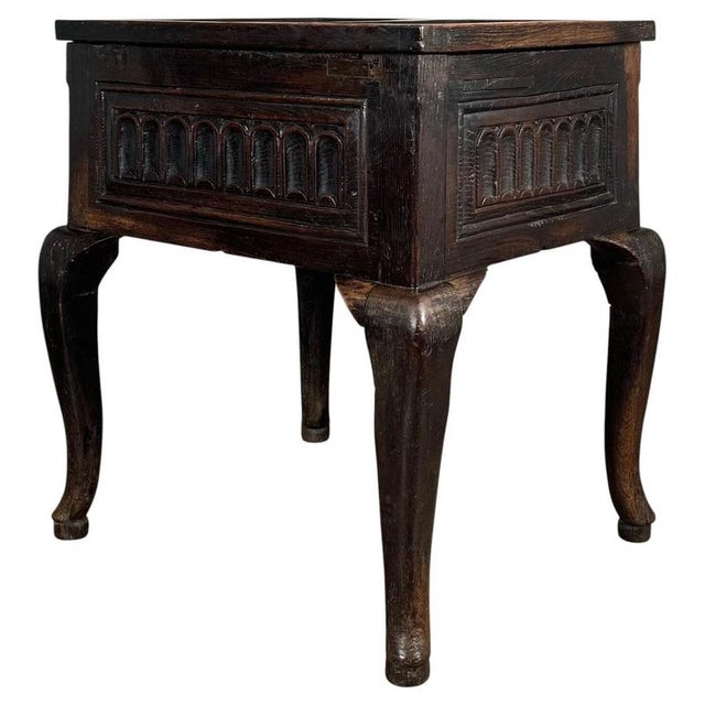 Wood 18th Century Oak Box on Stand with Carved Panelled Front, 1790 For Sale - Image 7 of 14