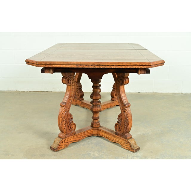 Early Romweber Antique English Jacobean Carved Oak Extension Dining Table, Circa 1900 For Sale - Image 14 of 15