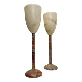 Large Mid-Century Alabaster Table Lamps, 1970s, Set of 2 For Sale
