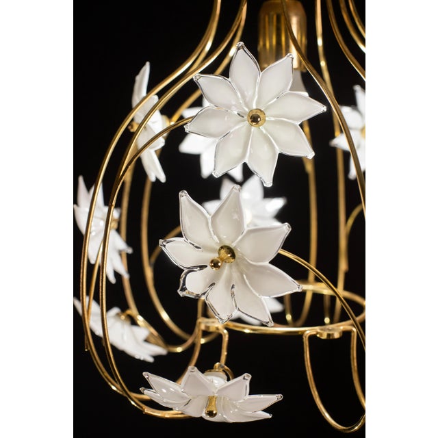 Metal Vintage Murano Chandelier White Flowers, 1970 For Sale - Image 7 of 12
