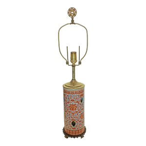 Chinese Hat Stand Table Lamp Bat Decor Iron Red Enamel Good Fortune Circa Republic Period