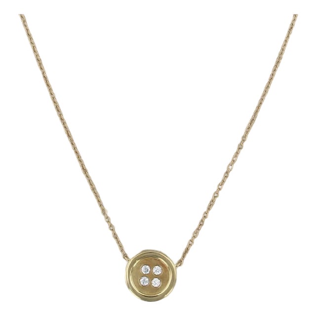 0.16ctw Diamond Button Pendant Necklace 18k Yellow Gold 20-22" Cable Chain For Sale