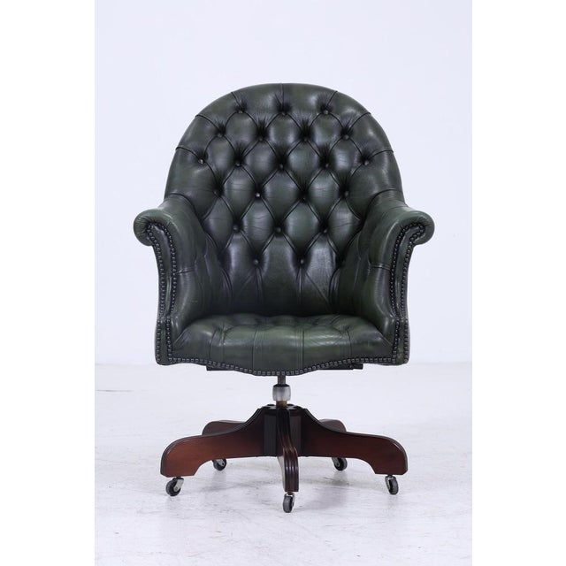 Antique Chesterfield Leather Armchair with Casters For Sale - Image 11 of 11