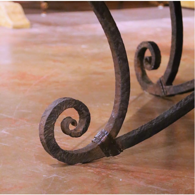 Mid-Century French Iron and Oak Riddling Board Table With Glass Top For Sale - Image 9 of 15