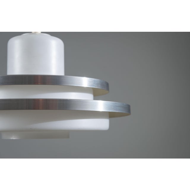 Silver German Pendant in Opal Glass with Decorative Aluminium Discs from Doria Leuchten, 1960s For Sale - Image 8 of 12