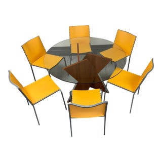 Contemporary Glass Top Dining Table With 6-Chairs For Sale