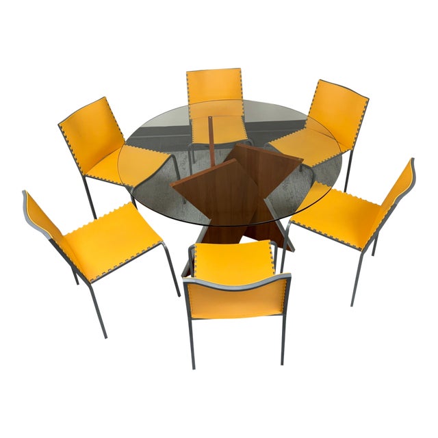 Contemporary Glass Top Dining Table With 6-Chairs For Sale
