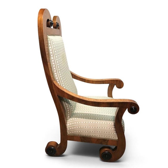 Biedermeier Tall-Back Armchairs with Floral Marquetry, 1830, Set of 2 For Sale - Image 3 of 14
