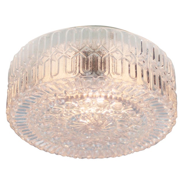 Mid-Century Round Textured Glass Flush Mount For Sale - Image 8 of 12