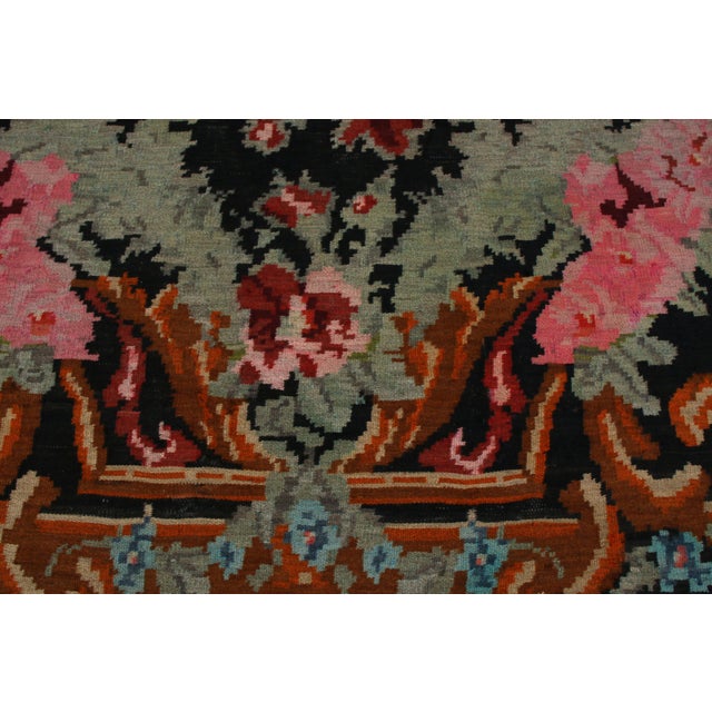 Traditional Midcentury Green Floral Flat-Weave Vintage Bessarabian Kilim Rug by Rug & Kilim For Sale - Image 3 of 6