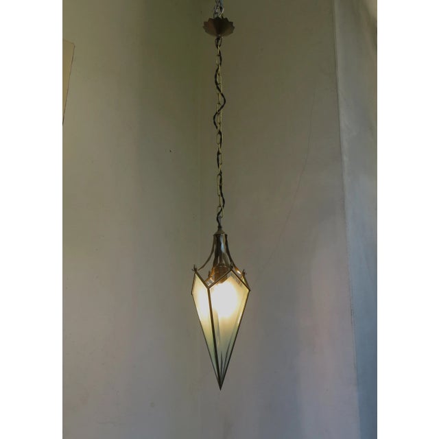 Art Nouveau Glass & Brass Ceiling Lamp For Sale - Image 5 of 16
