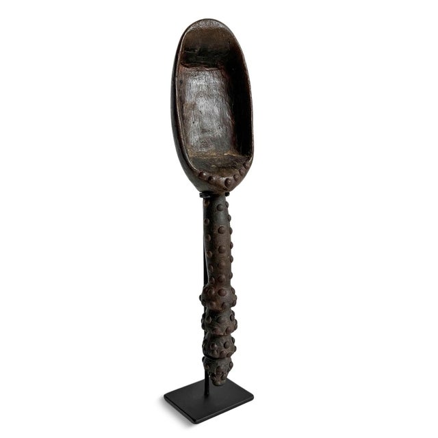 Tribal Vintage Dan Ivory Coast African Wood Spoon on Stand For Sale - Image 3 of 6