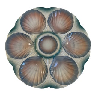 Vintage French Digoin Sarreguemines Pastel Oyster Plate, Circa 1950s For Sale