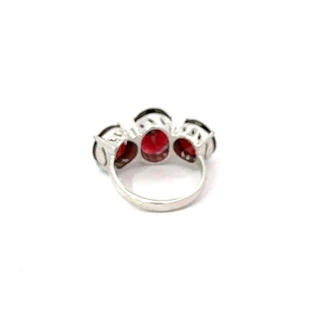 Red Classic 925 Silver Three Stone Prong Set Statement Ring With Red Garnet - Size 8 For Sale - Image 8 of 13