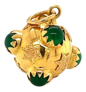 18k Yellow Gold Green Onyx Fancy Ball Charm Pendant
