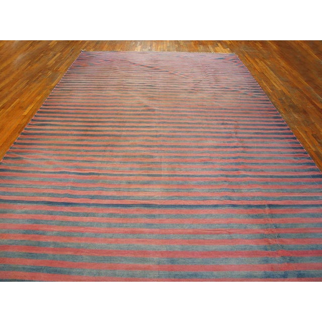 Early 20th Century Indian Cotton Dhurrie Carpet ( 9'4" x 18'6" - 285 x 564 ) The blue bands significantly abrash while the...
