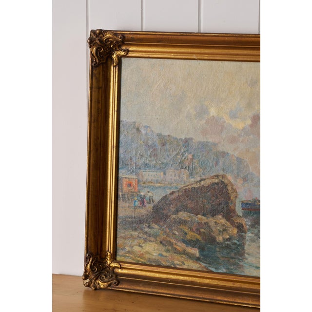 Mid-Century Modern Mid-Century Original Oil on Canvas on Harbor in Giltwood Frame For Sale - Image 3 of 5