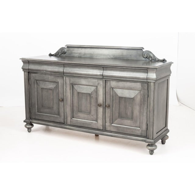 Ethan Allen "Saxon" Gray Wood Credenza, maker's mark inside drawer. 42" H x 68" W x 19" D. Provenance: From an East...
